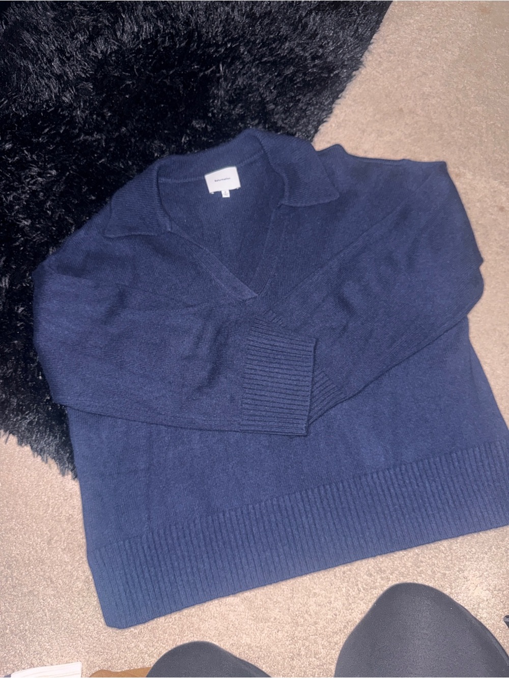 Reformation Navy V-Neck Polo Collar Sweater